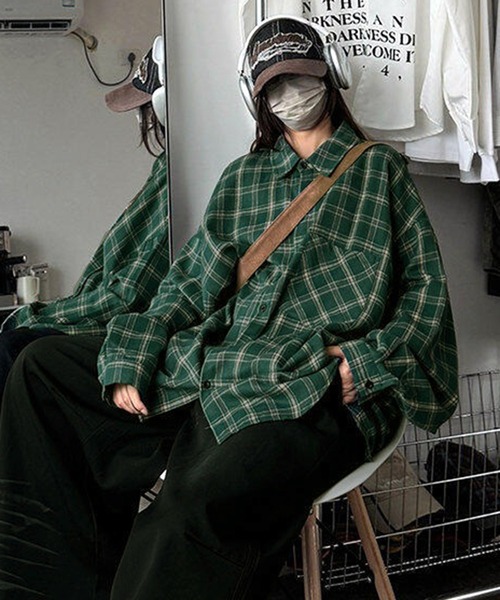 VIBGYOR（ヴィブジョー）の「ユニセックス ルーズチェックシャツ/韓国 ストリート(CZ)（シャツ/ブラウス・レディース・ブラウン/レッド/ブルー/グリーン・MEDIUM/LARGE）」の8枚目の写真