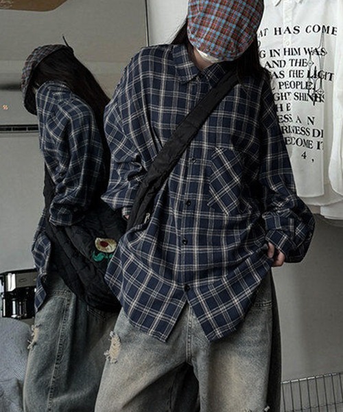 VIBGYOR（ヴィブジョー）の「ユニセックス ルーズチェックシャツ/韓国 ストリート(CZ)（シャツ/ブラウス・レディース・ブラウン/レッド/ブルー/グリーン・MEDIUM/LARGE）」の15枚目の写真