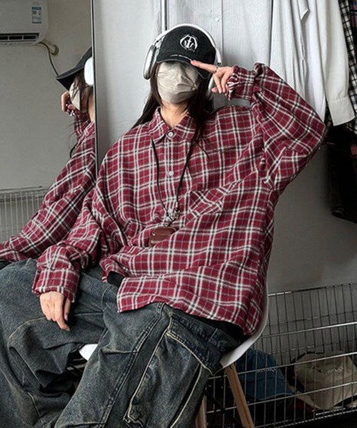 VIBGYOR（ヴィブジョー）の「ユニセックス ルーズチェックシャツ/韓国 ストリート(CZ)（シャツ/ブラウス・レディース・ブラウン/レッド/ブルー/グリーン・MEDIUM/LARGE）」の17枚目の写真