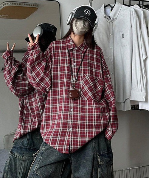 VIBGYOR（ヴィブジョー）の「ユニセックス ルーズチェックシャツ/韓国 ストリート(CZ)（シャツ/ブラウス・レディース・ブラウン/レッド/ブルー/グリーン・MEDIUM/LARGE）」の18枚目の写真