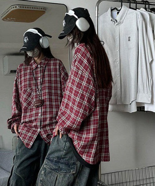 VIBGYOR（ヴィブジョー）の「ユニセックス ルーズチェックシャツ/韓国 ストリート(CZ)（シャツ/ブラウス・レディース・ブラウン/レッド/ブルー/グリーン・MEDIUM/LARGE）」の19枚目の写真