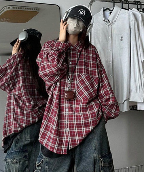VIBGYOR（ヴィブジョー）の「ユニセックス ルーズチェックシャツ/韓国 ストリート(CZ)（シャツ/ブラウス・レディース・ブラウン/レッド/ブルー/グリーン・MEDIUM/LARGE）」の20枚目の写真