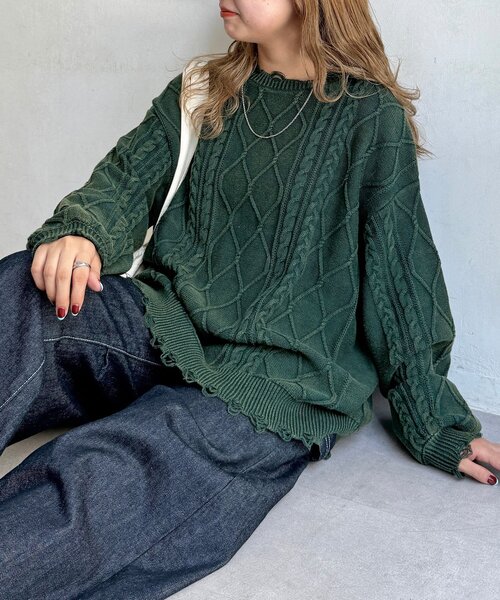 CPCM（シーピーシーエム）の「ピグメントケーブルダメージニット（ニット/セーター・レディース・グリーン/レッド/ブルー/ブラック・FREE）」の3枚目の写真