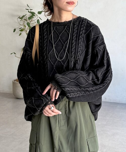 CPCM（シーピーシーエム）の「ピグメントケーブルダメージニット（ニット/セーター・レディース・グリーン/レッド/ブルー/ブラック・FREE）」の15枚目の写真