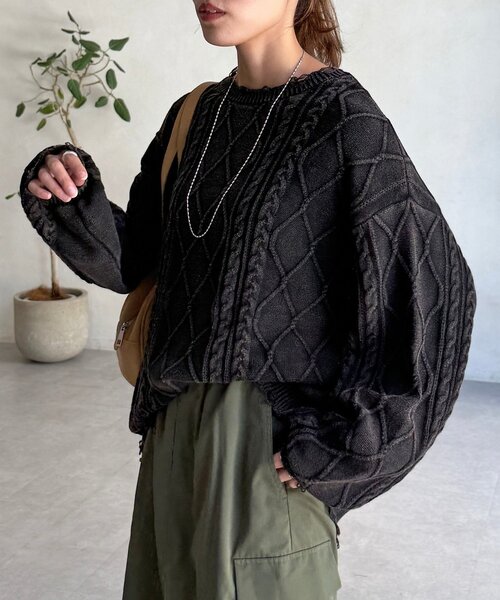 CPCM（シーピーシーエム）の「ピグメントケーブルダメージニット（ニット/セーター・レディース・グリーン/レッド/ブルー/ブラック・FREE）」の16枚目の写真