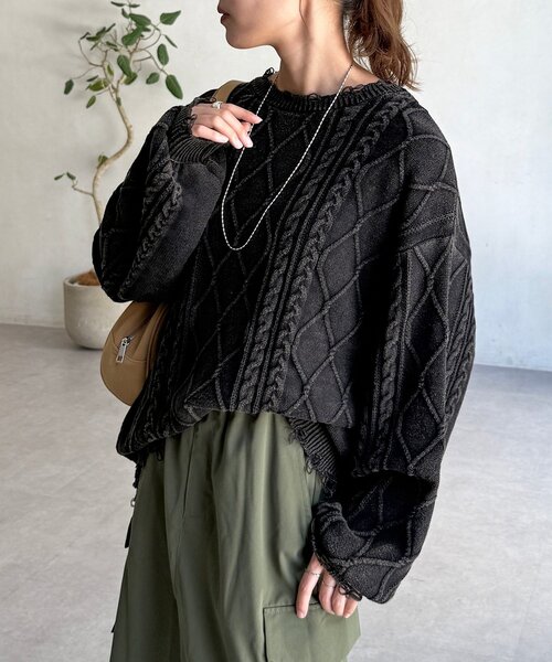 CPCM（シーピーシーエム）の「ピグメントケーブルダメージニット（ニット/セーター・レディース・グリーン/レッド/ブルー/ブラック・FREE）」の17枚目の写真