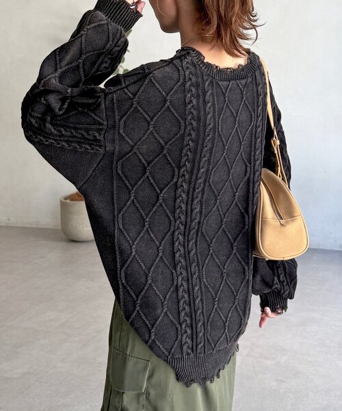 CPCM（シーピーシーエム）の「ピグメントケーブルダメージニット（ニット/セーター・レディース・グリーン/レッド/ブルー/ブラック・FREE）」の18枚目の写真