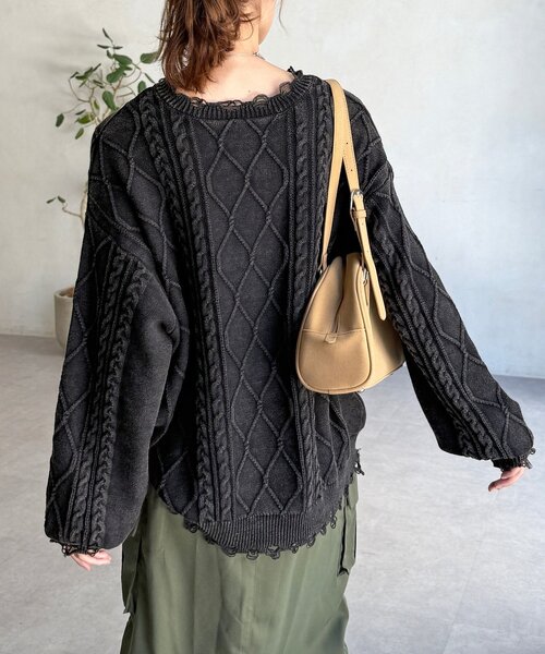 CPCM（シーピーシーエム）の「ピグメントケーブルダメージニット（ニット/セーター・レディース・グリーン/レッド/ブルー/ブラック・FREE）」の19枚目の写真