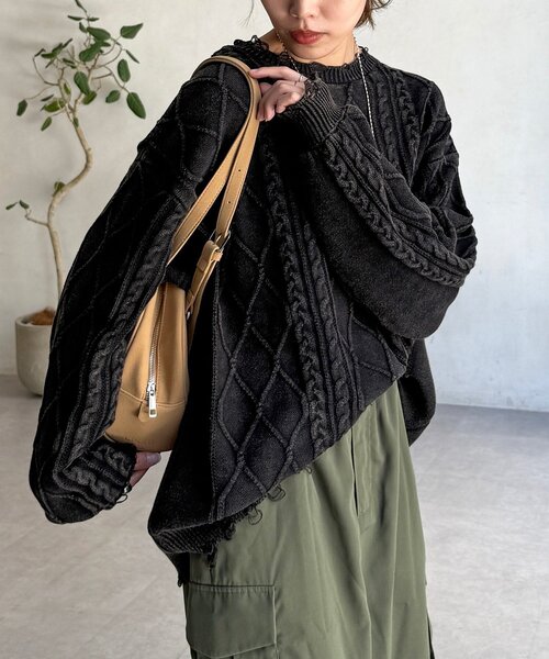 CPCM（シーピーシーエム）の「ピグメントケーブルダメージニット（ニット/セーター・レディース・グリーン/レッド/ブルー/ブラック・FREE）」の21枚目の写真