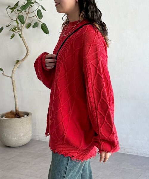 CPCM（シーピーシーエム）の「ピグメントケーブルダメージニット（ニット/セーター・レディース・グリーン/レッド/ブルー/ブラック・FREE）」の8枚目の写真