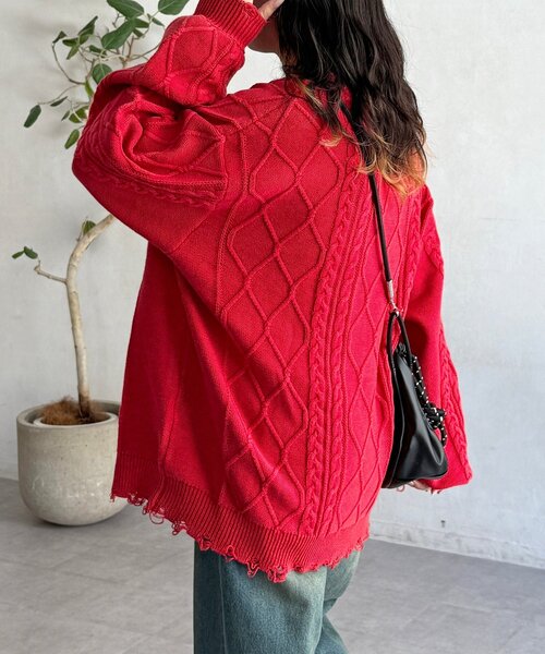 CPCM（シーピーシーエム）の「ピグメントケーブルダメージニット（ニット/セーター・レディース・グリーン/レッド/ブルー/ブラック・FREE）」の9枚目の写真