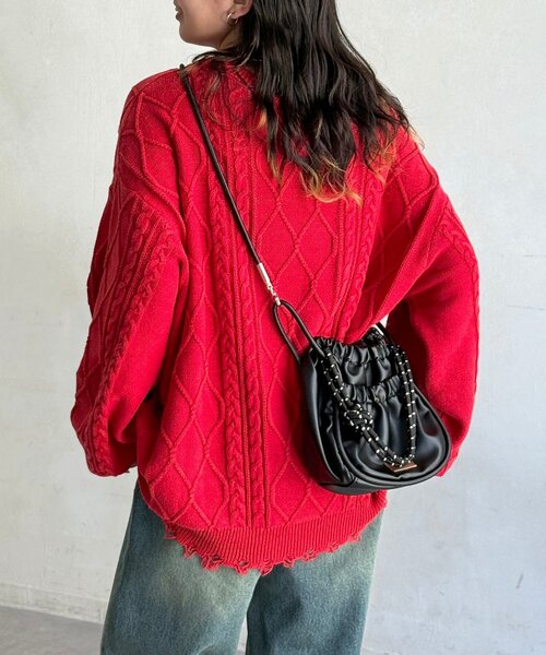 CPCM（シーピーシーエム）の「ピグメントケーブルダメージニット（ニット/セーター・レディース・グリーン/レッド/ブルー/ブラック・FREE）」の10枚目の写真