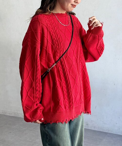 CPCM（シーピーシーエム）の「ピグメントケーブルダメージニット（ニット/セーター・レディース・グリーン/レッド/ブルー/ブラック・FREE）」の11枚目の写真