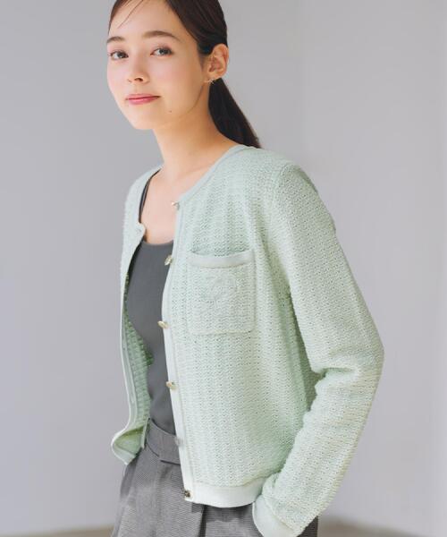 index(インデックス)の「ロゴ刺繍クルーカーディガン【洗濯機洗い可】(カーディガン/ボレロ・レディース・グリーン系/ベージュ系その他7/ネイビー・42/40/38/36)」の4枚目の写真
