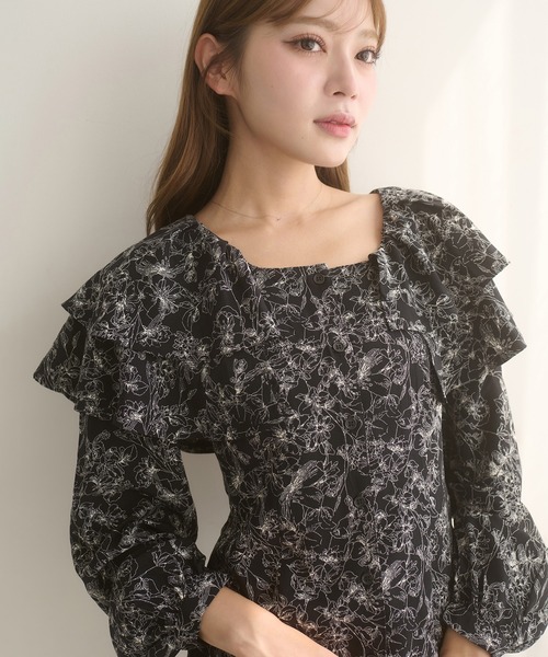 Ambre Neige（アンブルネージュ）の「shoulder ribbon flill blouse / ショルダーリボンフリルブラウス（シャツ/ブラウス・レディース・ブラック系その他/オフホワイト/ブラック・FREE）」の9枚目の写真