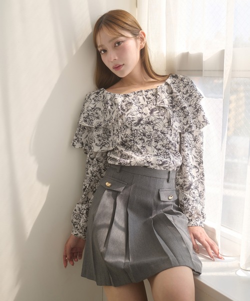 Ambre Neige（アンブルネージュ）の「shoulder ribbon flill blouse / ショルダーリボンフリルブラウス（シャツ/ブラウス・レディース・ブラック系その他/オフホワイト/ブラック・FREE）」の14枚目の写真