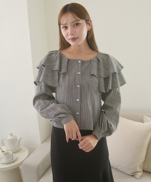Ambre Neige（アンブルネージュ）の「shoulder ribbon flill blouse / ショルダーリボンフリルブラウス（シャツ/ブラウス・レディース・ブラック系その他/オフホワイト/ブラック・FREE）」の20枚目の写真