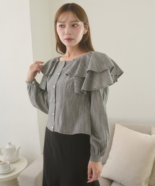 Ambre Neige（アンブルネージュ）の「shoulder ribbon flill blouse / ショルダーリボンフリルブラウス（シャツ/ブラウス・レディース・ブラック系その他/オフホワイト/ブラック・FREE）」の21枚目の写真