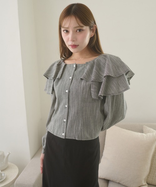Ambre Neige（アンブルネージュ）の「shoulder ribbon flill blouse / ショルダーリボンフリルブラウス（シャツ/ブラウス・レディース・ブラック系その他/オフホワイト/ブラック・FREE）」の22枚目の写真