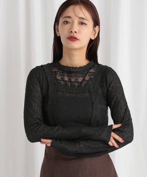 mysty woman（ミスティウーマン）の「レースハイネックカットソー 576986（Tシャツ/カットソー・レディース・ブルー/オフホワイト/ブラック・FREE）」の3枚目の写真