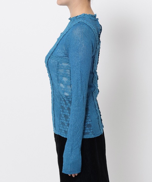 mysty woman（ミスティウーマン）の「レースハイネックカットソー 576986（Tシャツ/カットソー・レディース・ブルー/オフホワイト/ブラック・FREE）」の12枚目の写真