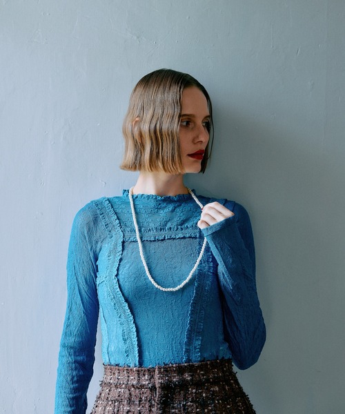 mysty woman（ミスティウーマン）の「レースハイネックカットソー 576986（Tシャツ/カットソー・レディース・ブルー/オフホワイト/ブラック・FREE）」の8枚目の写真