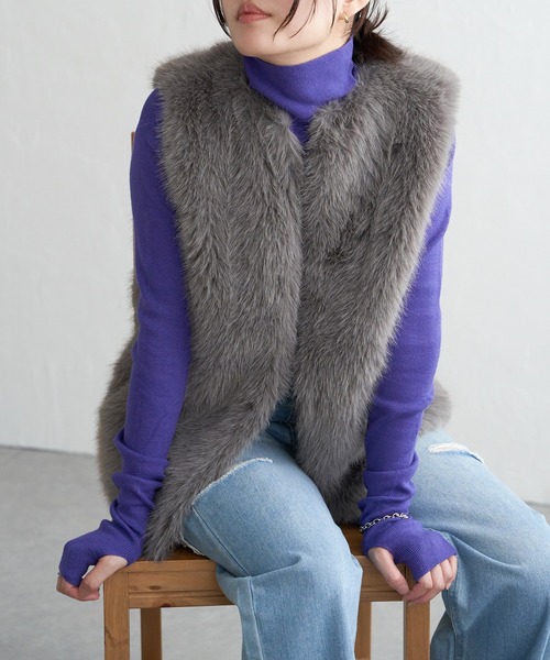 VENCEEXCHANGE（ヴァンスエクスチェンジ）の「シャギーファーベスト（ベスト・レディース・グレー/モカ/ベージュ・FREE）」の2枚目の写真