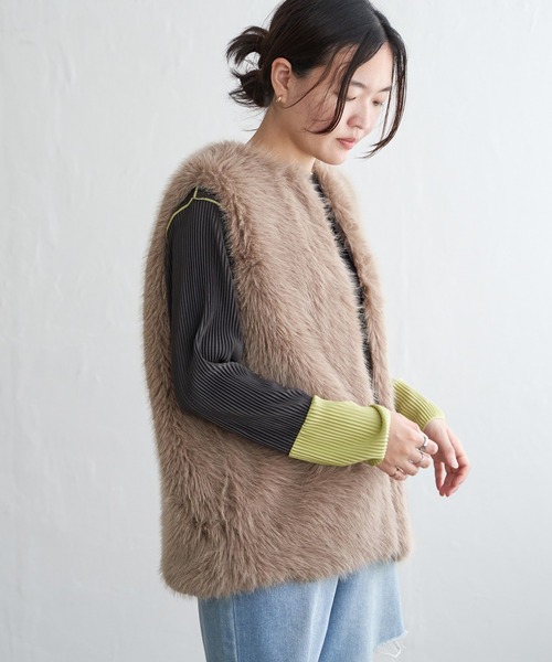 VENCEEXCHANGE（ヴァンスエクスチェンジ）の「シャギーファーベスト（ベスト・レディース・グレー/モカ/ベージュ・FREE）」の3枚目の写真