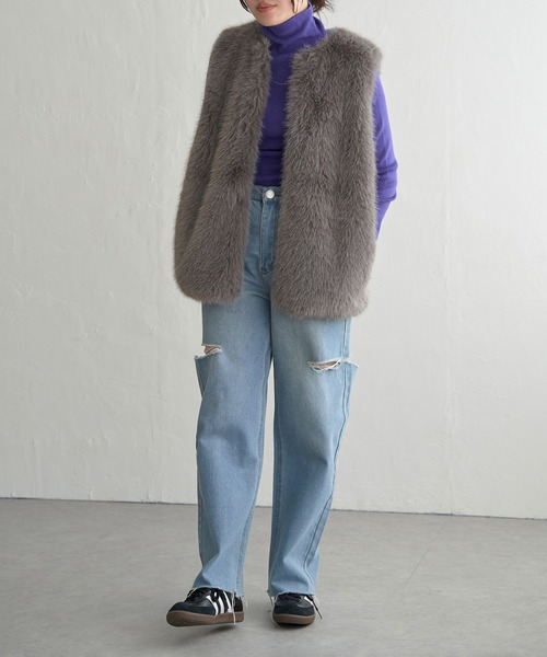 VENCEEXCHANGE（ヴァンスエクスチェンジ）の「シャギーファーベスト（ベスト・レディース・グレー/モカ/ベージュ・FREE）」の8枚目の写真