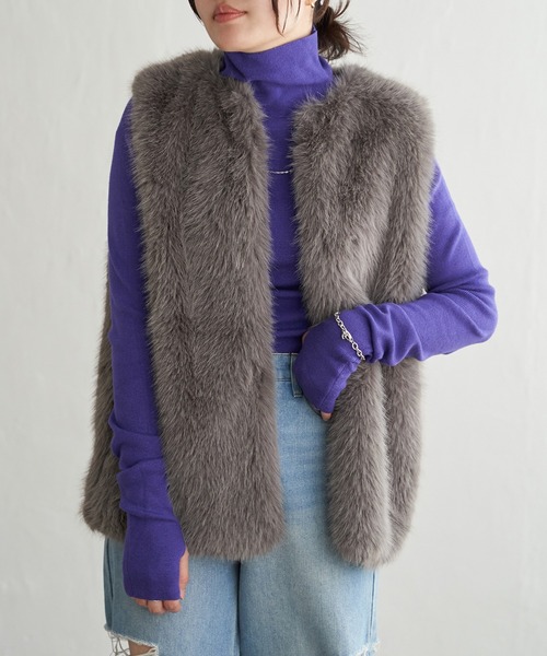 VENCEEXCHANGE（ヴァンスエクスチェンジ）の「シャギーファーベスト（ベスト・レディース・グレー/モカ/ベージュ・FREE）」の5枚目の写真