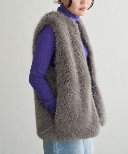 VENCEEXCHANGE（ヴァンスエクスチェンジ）の「シャギーファーベスト（ベスト・レディース・グレー/モカ/ベージュ・FREE）」の6枚目の写真