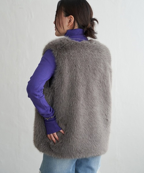 VENCEEXCHANGE（ヴァンスエクスチェンジ）の「シャギーファーベスト（ベスト・レディース・グレー/モカ/ベージュ・FREE）」の7枚目の写真