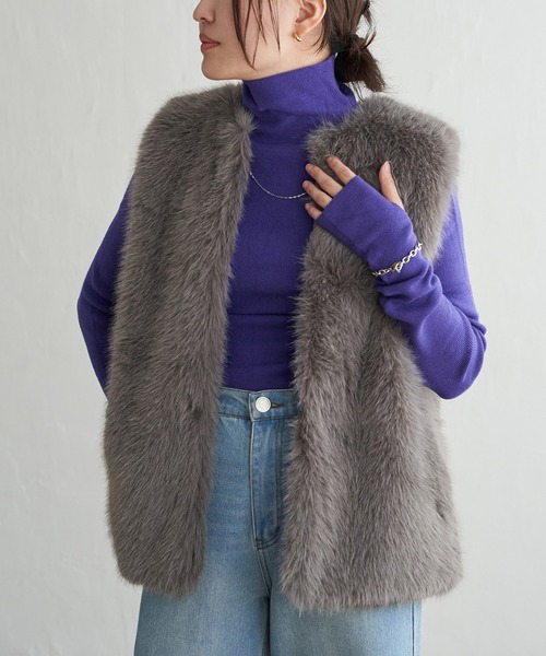 VENCEEXCHANGE（ヴァンスエクスチェンジ）の「シャギーファーベスト（ベスト・レディース・グレー/モカ/ベージュ・FREE）」の4枚目の写真