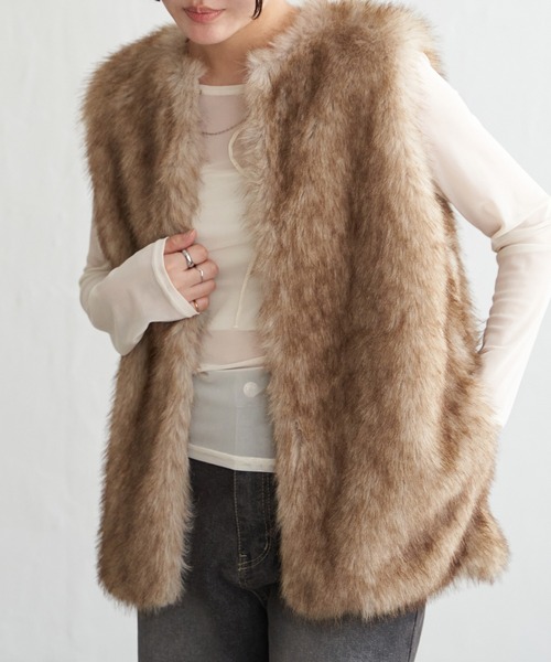 VENCEEXCHANGE（ヴァンスエクスチェンジ）の「シャギーファーベスト（ベスト・レディース・グレー/モカ/ベージュ・FREE）」の18枚目の写真