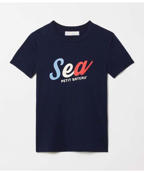 PETIT BATEAU（プチバトー）の「Ｗ＆Ｓプリント半袖Ｔシャツ（Tシャツ/カットソー・レディース・ネイビー/ホワイト/ピンク・SMALL/MEDIUM/XX-SMALL/X-SMALL/LARGE）」の2枚目の写真