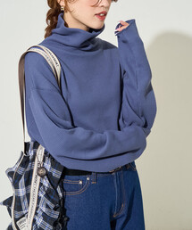 Tシャツ/カットソー（ブルー・ネイビー/青色系・タートルネック
