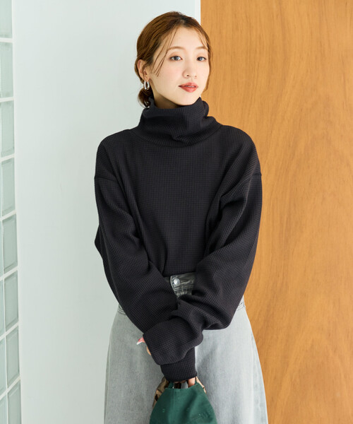 セール】限定展開 ワッフル タートルネック チュニック プルオーバー