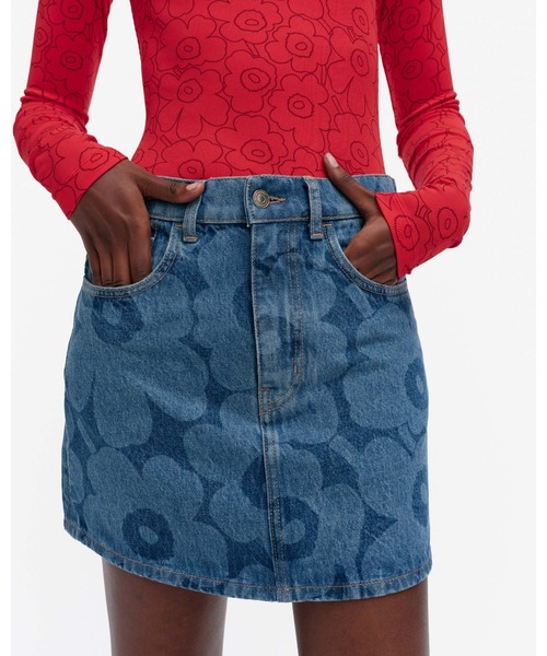 marimekko（マリメッコ）の「【ノベルティ付】《Maridenim》 Ruudut Unikko / skirt（デニムスカート・レディース・インディゴブルー・40/38/34/36）」の4枚目の写真