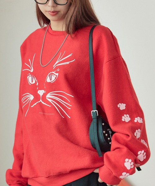 JERZEES（ジャージーズ）の「JERZEES/ジャージーズ CAT FACE OTHER-SIDE CREWSWEAT スウェット（スウェット・メンズ・レッド/ブラック・XL/L/M）」の2枚目の写真