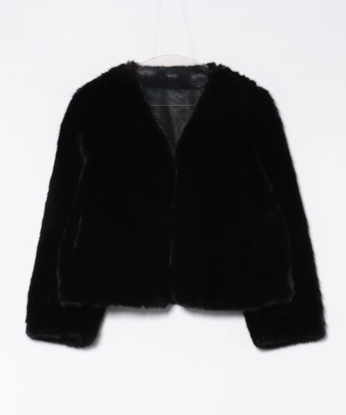 セール】短丈ノーカラーフェイクファージャケット（ブルゾン）｜H