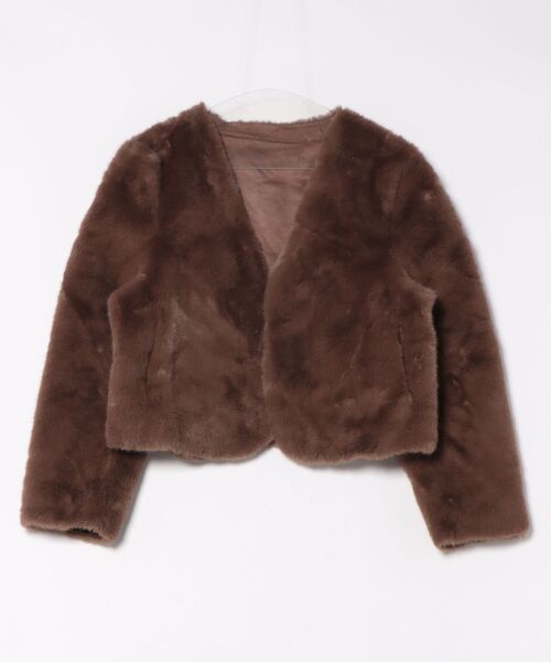 セール】短丈ノーカラーフェイクファージャケット（ブルゾン）｜H