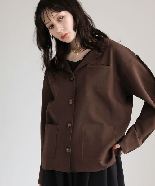 ELENCARE DUE（エレンカーレデュエ）の「・ELENCARE DUE ニットシングルジャケット（カーディガン/ボレロ・レディース・ブラウン/ブラック/グレイッシュベージュ・FREE）」の2枚目の写真