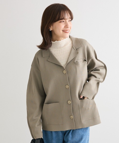 ELENCARE DUE（エレンカーレデュエ）の「・ELENCARE DUE ニットシングルジャケット（カーディガン/ボレロ・レディース・ブラウン/ブラック/グレイッシュベージュ・FREE）」の3枚目の写真