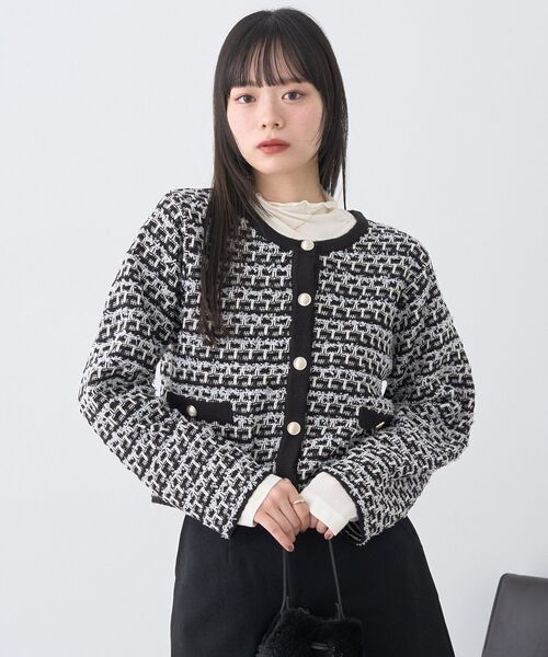 earth music&ecology（アースミュージックアンドエコロジー）の「ニットツイードジャケット（ブルゾン・レディース・アイボリー/ブラック・FREE）」の17枚目の写真