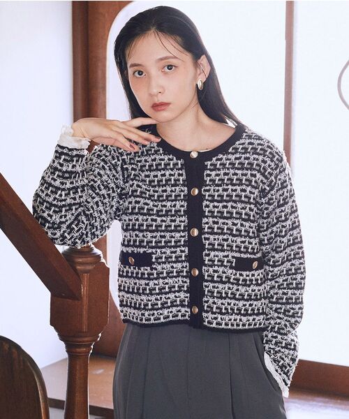 earth music&ecology（アースミュージックアンドエコロジー）の「ニットツイードジャケット（ブルゾン・レディース・アイボリー/ブラック・FREE）」の21枚目の写真