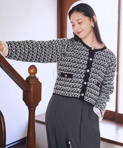 earth music&ecology（アースミュージックアンドエコロジー）の「ニットツイードジャケット（ブルゾン・レディース・アイボリー/ブラック・FREE）」の22枚目の写真