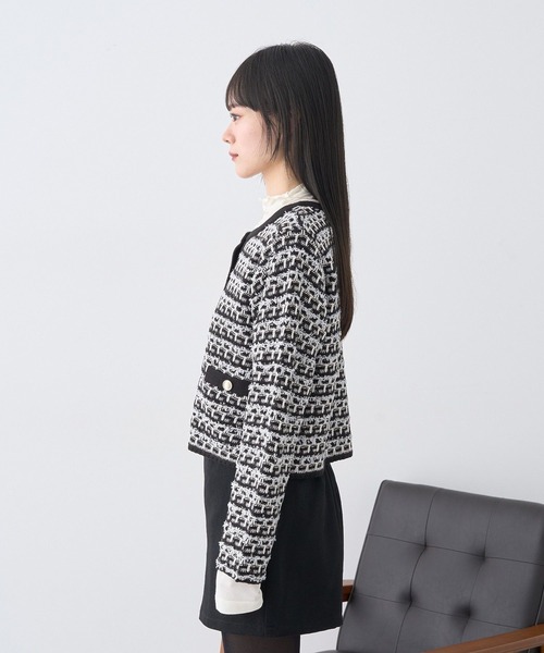 earth music&ecology（アースミュージックアンドエコロジー）の「ニットツイードジャケット（ブルゾン・レディース・アイボリー/ブラック・FREE）」の8枚目の写真