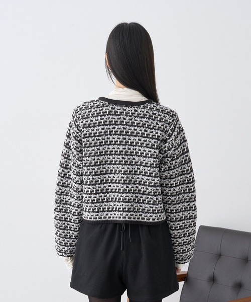 earth music&ecology（アースミュージックアンドエコロジー）の「ニットツイードジャケット（ブルゾン・レディース・アイボリー/ブラック・FREE）」の9枚目の写真