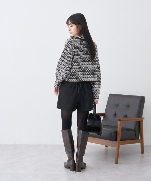 earth music&ecology（アースミュージックアンドエコロジー）の「ニットツイードジャケット（ブルゾン・レディース・アイボリー/ブラック・FREE）」の7枚目の写真