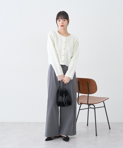 earth music&ecology（アースミュージックアンドエコロジー）の「ニットツイードジャケット（ブルゾン・レディース・アイボリー/ブラック・FREE）」の13枚目の写真